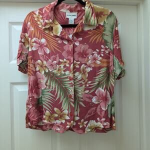 Alfred Dunner Womens Size 12 Floral Button Down Collar Hawaiian Shirt NWoT
